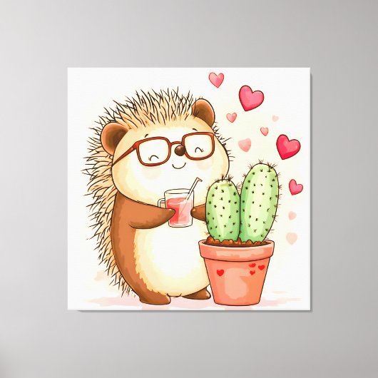 Egelcactus Cheers Waterverf Canvas Afdruk (Voorkant)