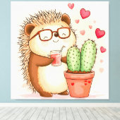 Egelcactus Cheers Waterverf Canvas Afdruk (Insitu (Houten vloer))