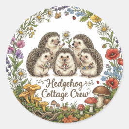 Egelfamilie Krans Cute Cottage Crew Ronde Sticker