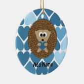 Egels en blauwe harten keramisch ornament (Rechts)