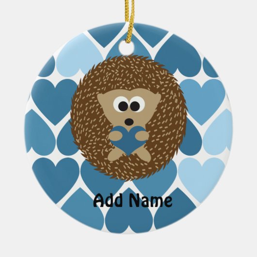 Egels en blauwe harten keramisch ornament (Voorkant)