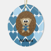 Egels en blauwe harten keramisch ornament (Links)