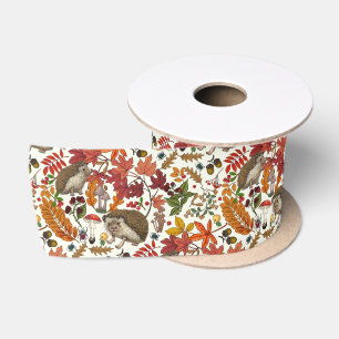 Egels en herfst bosflora op ivoor satijnen lint