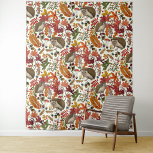 Egels en herfst bosflora op ivoor wandkleed