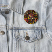 Egels en herfst bosflora op zwart ronde button 5,7 cm (In situ)
