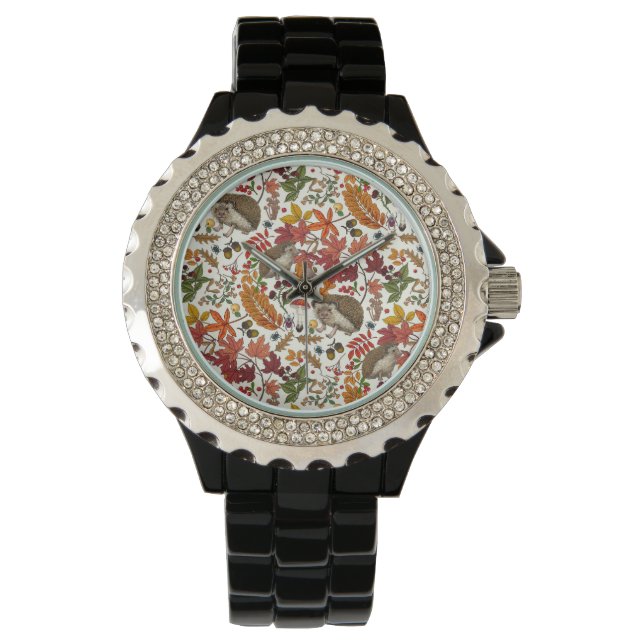 Egels en herfstbosflora op ivoor horloge (Voorkant)