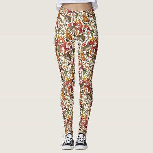 Egels en herfstbosflora op ivoor leggings (Voorkant)