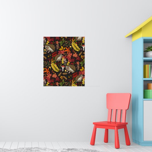 Egels en herfstbosflora op zwart poster (Kinderkamer 1)