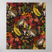 Egels en herfstbosflora op zwart poster (Voorkant)