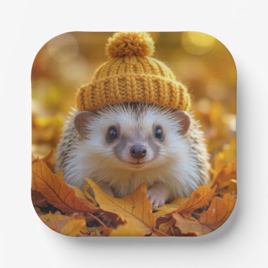 Egels in de herfst bladeren papieren bordje (Voorkant)