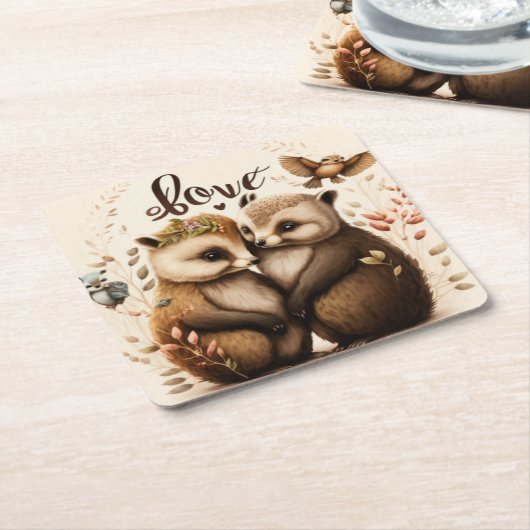 Egels in liefde kartonnen onderzetters (Schuin)
