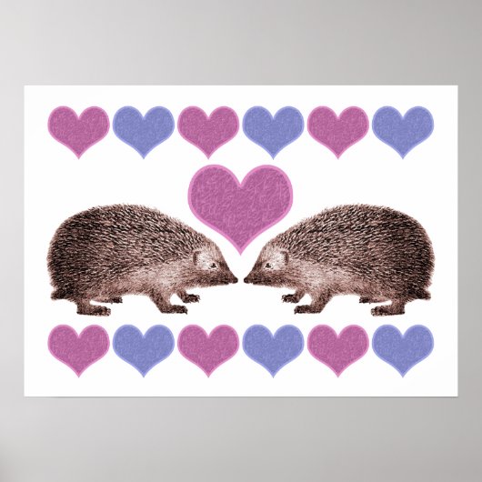 Egels in Love Folk Art Style Hartjes Poster (Voorkant)