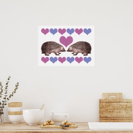 Egels in Love Folk Art Style Hartjes Poster (Keuken)