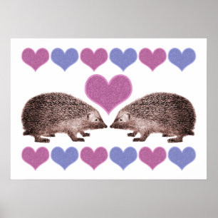 Egels in Love Folk Art Style Hearts Poster