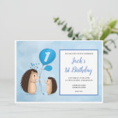 Egels met ballonnen - 1e verjaardag - Blauw Kaart (Staand voorkant)