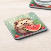 Egels met een stukje watermeloen bier onderzetter (Linkerzijde)