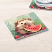 Egels met een stukje watermeloen kartonnen onderzetters (Schuin)