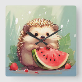 Egels met een stukje watermeloen vierkante klok