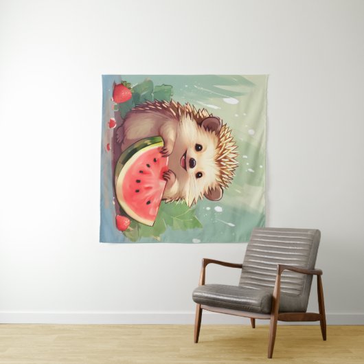 Egels met een stukje watermeloen wandkleed (In Situ (horizontaal))