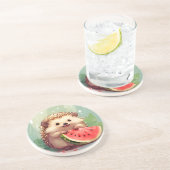 Egels met een stukje watermeloen zandsteen onderzetter (Zijkant)