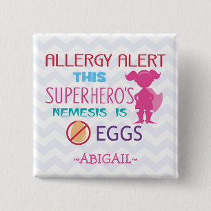 Egg Allergy Alert Superheld Girl Persoonlijk Vierkante Button 5,1 Cm