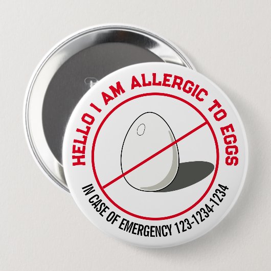 Egg Allergy Badge Ronde Button 4,0 Cm (Voorkant /achterkant)