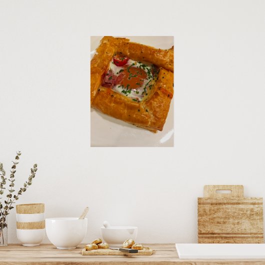 Egg Bacon Pastry Tart met tomaat Poster (Keuken)