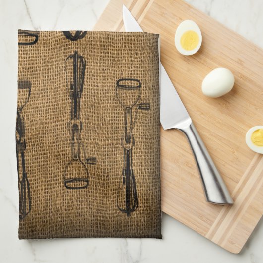 Egg Beaters Burlap Kitchen Towel Theedoek (Quarter Fold)