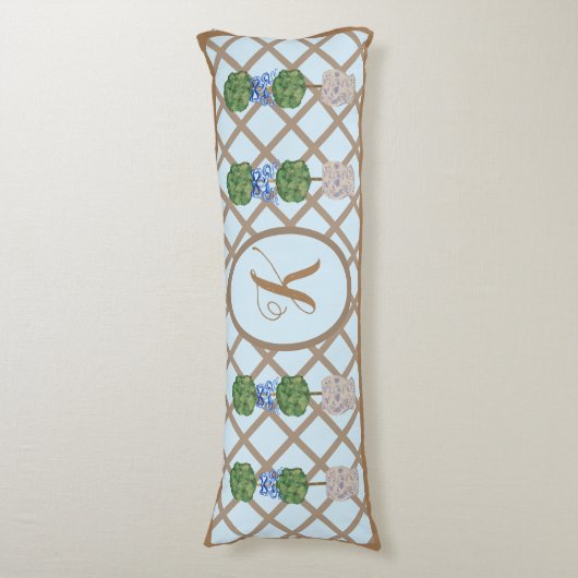 Egg Blue Chinoiserie Ginger Jar Topiary Lichaamskussen (Voorkant Verticaal)