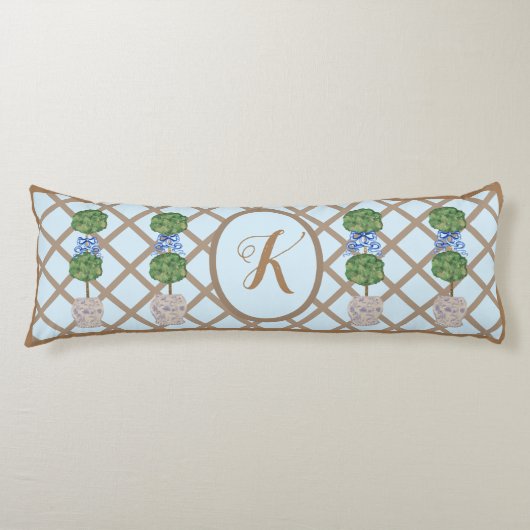 Egg Blue Chinoiserie Ginger Jar Topiary Lichaamskussen (Voorkant)