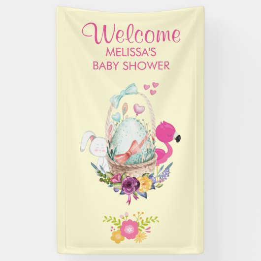 Egg, Flamingo & Bunny Baby shower Welkom Spandoek (Verticaal)