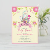 Egg, Flamingo, Bunny en Flowers Baby shower Kaart (Staand voorkant)