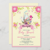 Egg, Flamingo, Bunny en Flowers Baby shower Kaart (Voorkant / Achterkant)
