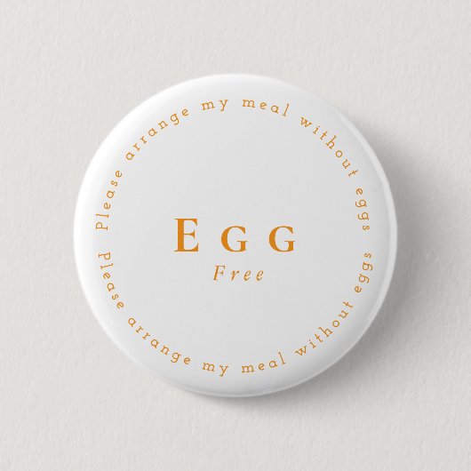 Egg-Free Request Badge, White - Orange Ronde Button 5,7 Cm (Voorkant)