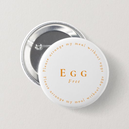 Egg-Free Request Badge, White - Orange Ronde Button 5,7 Cm (Voorkant /achterkant)