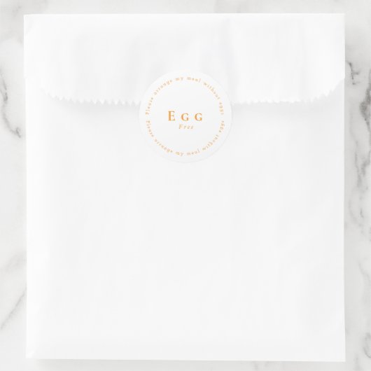 Egg-Free Request Sticker, White - Orange Ronde Sticker (Tas)