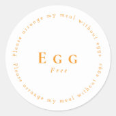 Egg-Free Request Sticker, White - Orange Ronde Sticker (Voorkant)