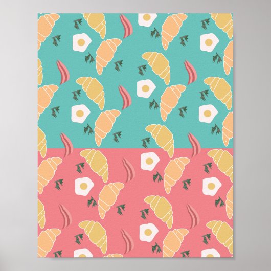 Egg Fried Breakfast Croissant  Pop Art Poster (Voorkant)