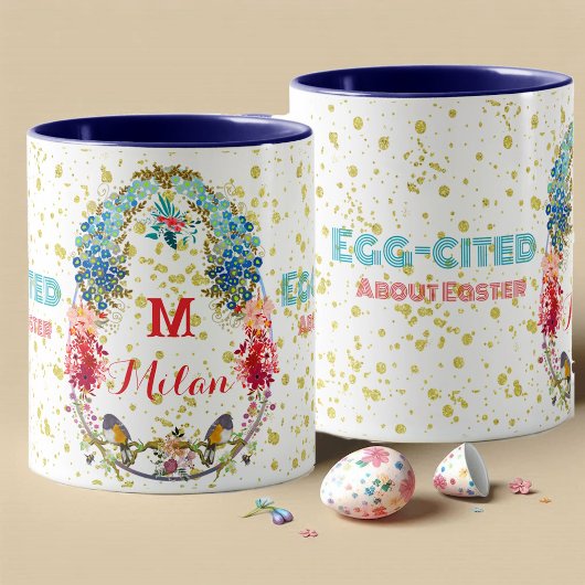 Egg-geciteerd over Pasen Bloemen Decoratieve Monog Mok