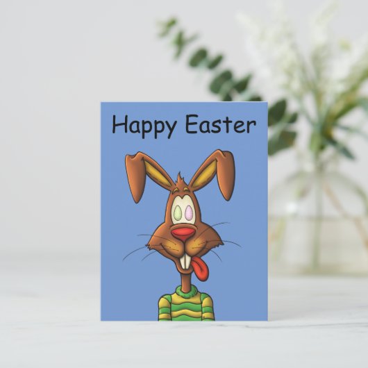 Egg gekke paashaas grappige cartoon tekening feestdagenkaart (Staand voorkant)