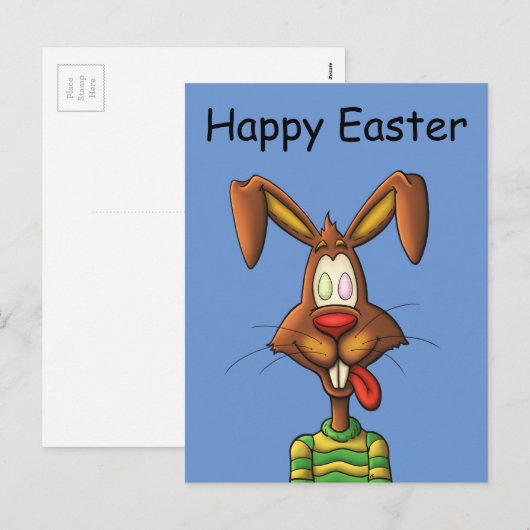 Egg gekke paashaas grappige cartoon tekening feestdagenkaart (Voorkant / Achterkant)