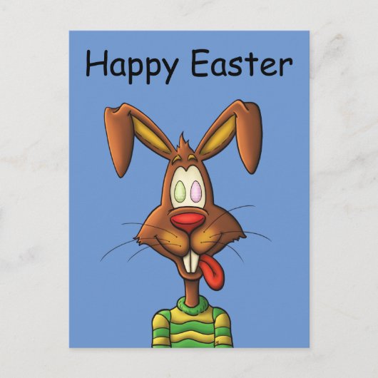 Egg gekke paashaas grappige cartoon tekening feestdagenkaart (Voorkant)