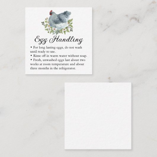 Egg Handling Care Instructions Floral Chicken Hen Vierkante Visitekaartje (Voorkant / Achterkant)