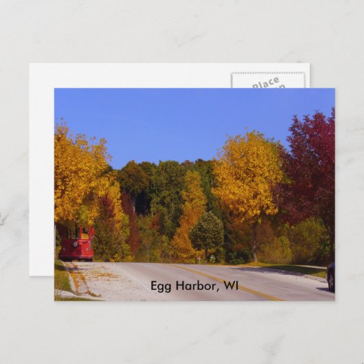 Egg Harbour, WI Herfst Season & Trolley Car Briefk Briefkaart (Voorkant / Achterkant)