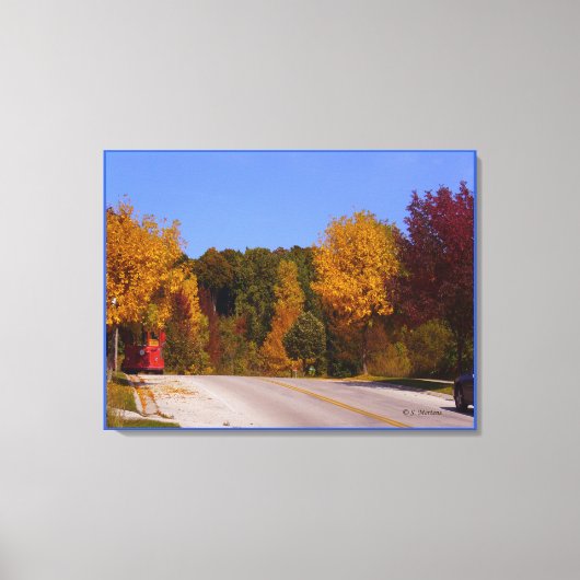 Egg Harbour, WI Herfst Season with Trolley Car Canvas Afdruk (Voorkant)