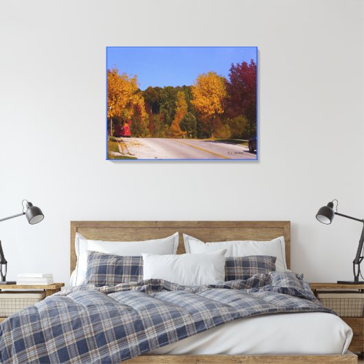 Egg Harbour, WI Herfst Season with Trolley Car Canvas Afdruk (Insitu (Slaapkamer))