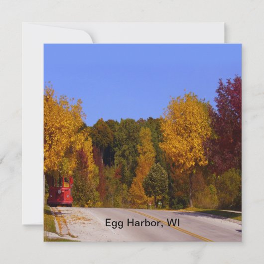 Egg Harbour, WI Herfst Season with Trolley Car Kaart (Voorkant)