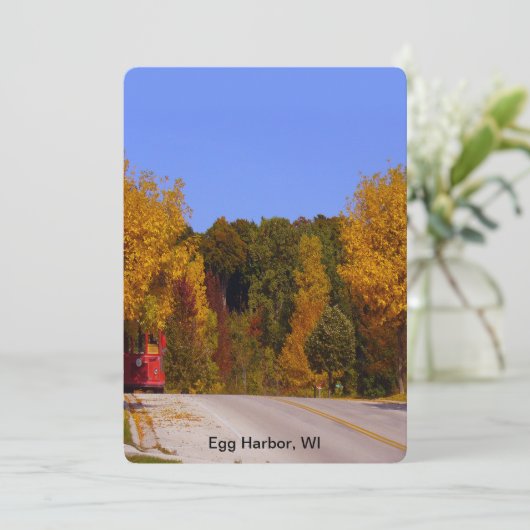 Egg Harbour, WI Herfst Season with Trolley Car Kaart (Staand voorkant)