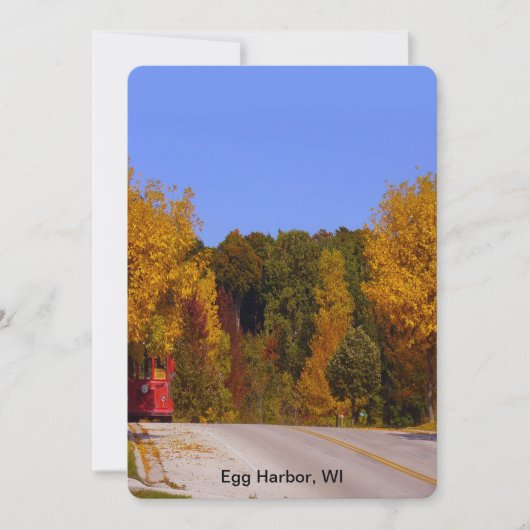 Egg Harbour, WI Herfst Season with Trolley Car Kaart (Voorkant)