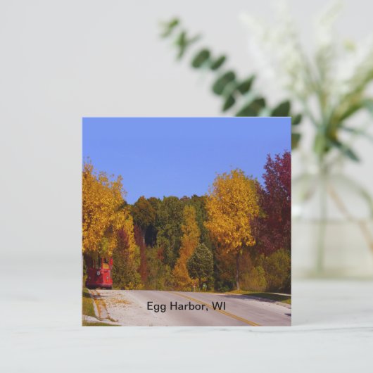 Egg Harbour, WI Herfst Season with Trolley Car Kaart (Staand voorkant)